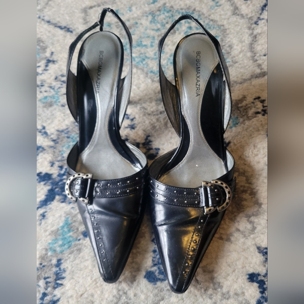 BCBG Max Azria Leather Studded Slingback Heels